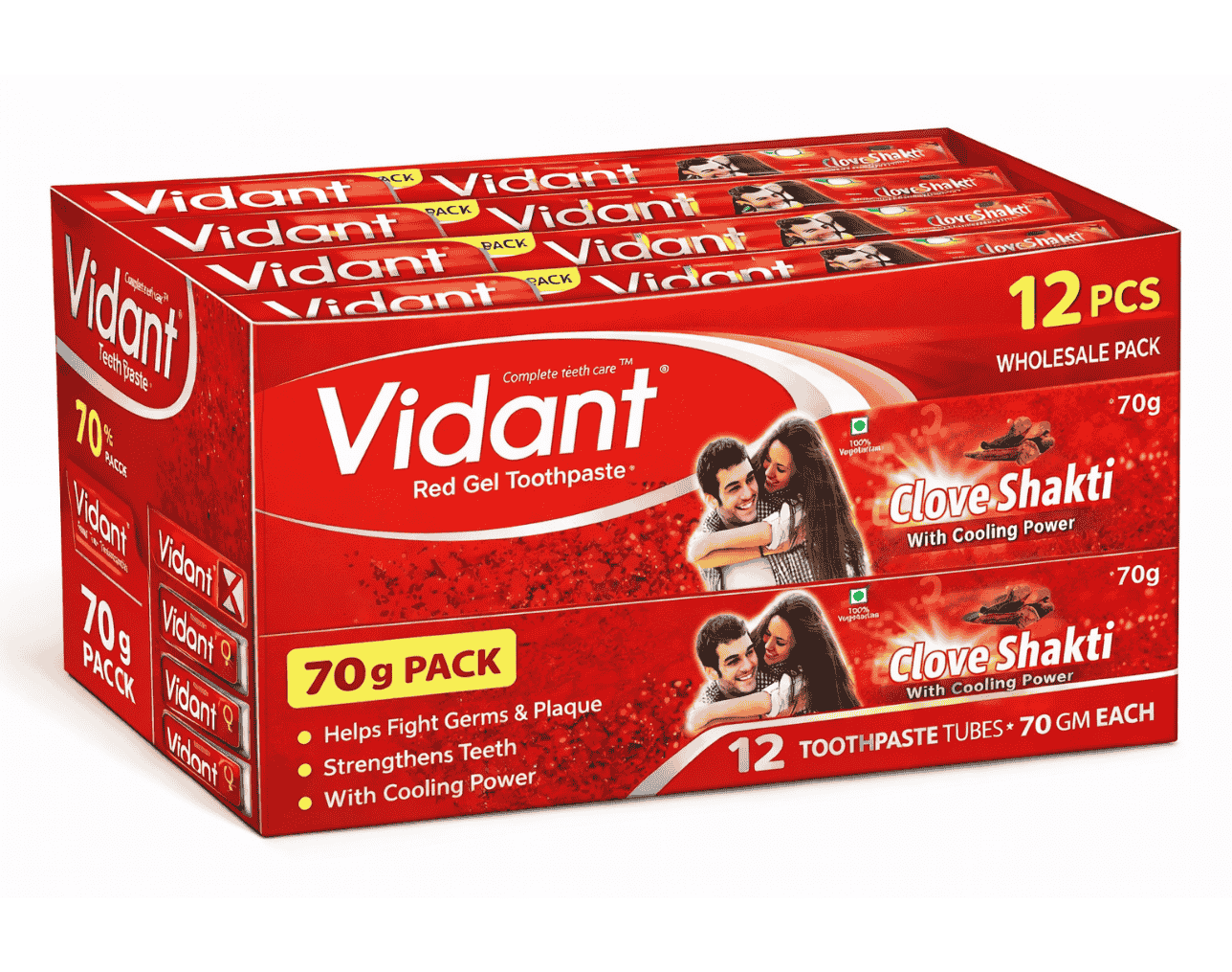 VIDANT RED GEL TOOTHPASTE 70 GM – Clove Shakti with Cooling Power Retail Mono Carton (12 PCS)
